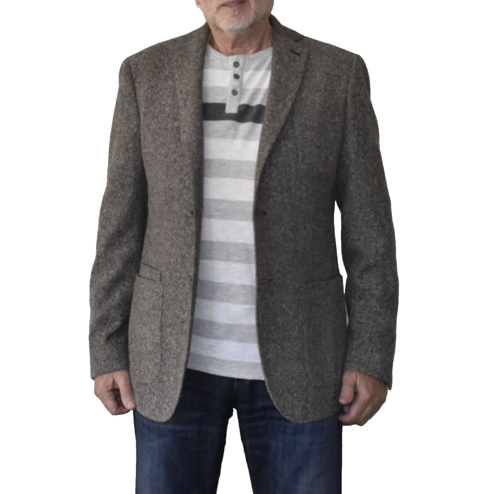 B0 Auth JKT NY Bond Grey Wool Blend Tweed Herringbone Sport Coat Blazer Size 40L